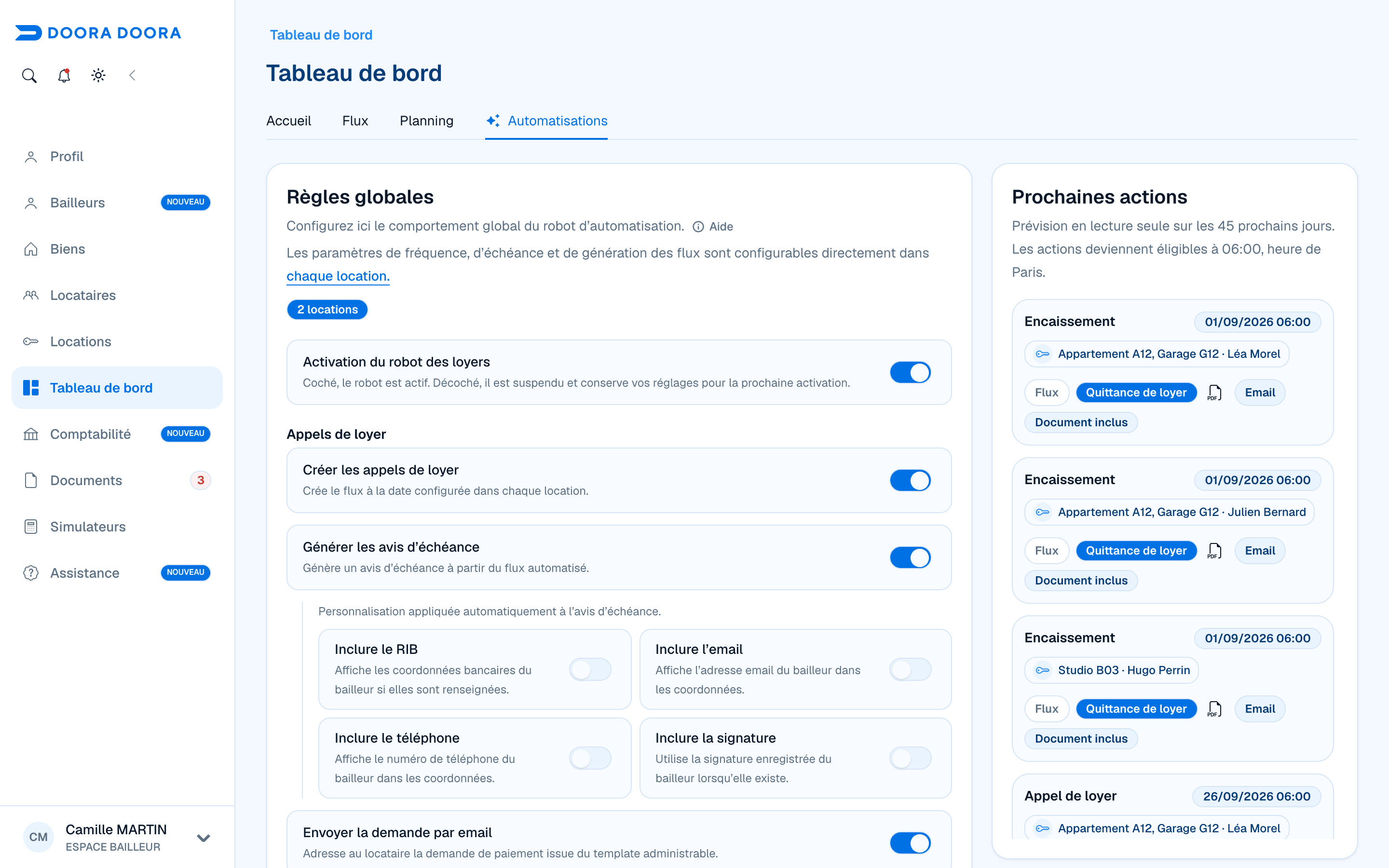 Automatisation des encaissements, des quittances et de leur envoi dans DOORA DOORA