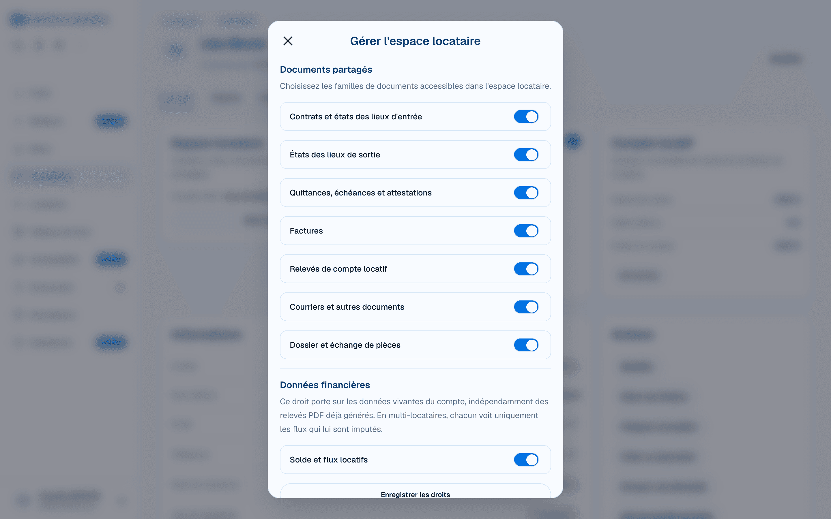 Réglage des documents et données partagés avec une locataire dans DOORA DOORA